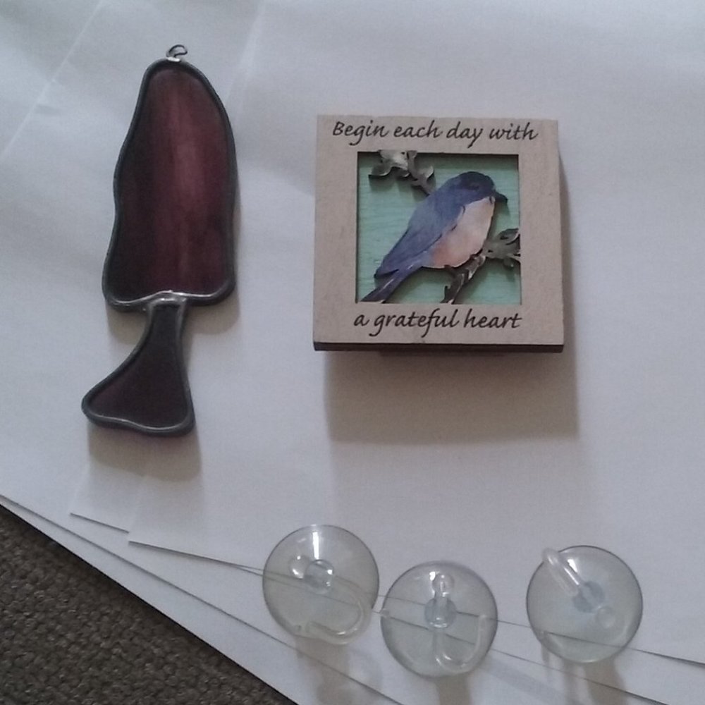 Vintage Purple Mushroom Suncatcher + Bird Hanging
